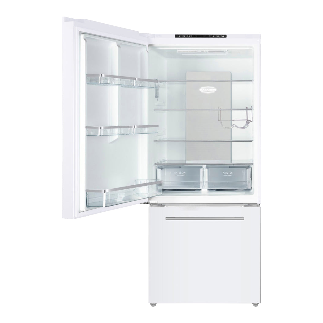 Réfrigérateur à congélateur inférieur 30 po, 18 pi³ Blanc ou Inox avec technologie Inverter