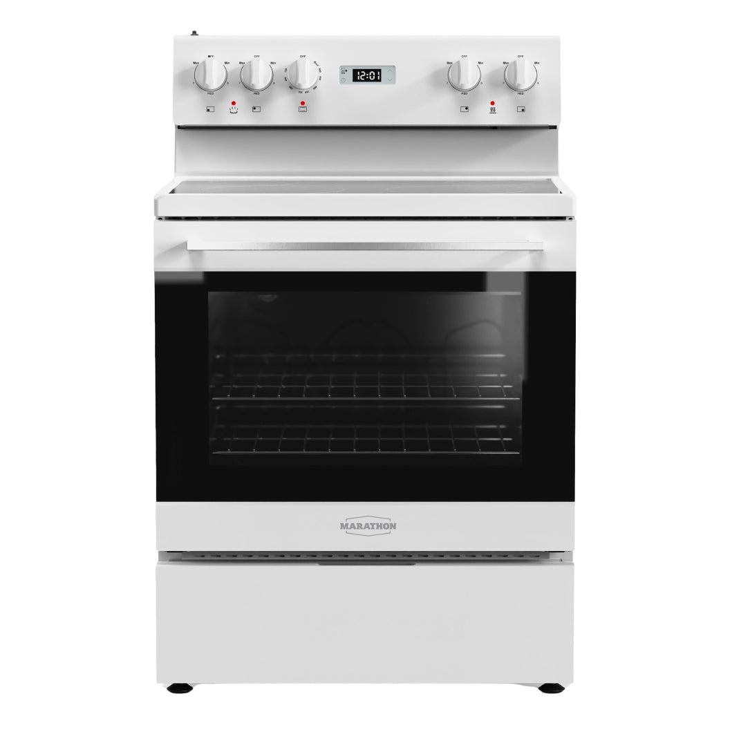 Cuisinière électrique 30 po, 4,8 pi³ Blanc avec nettoyage à la vapeur