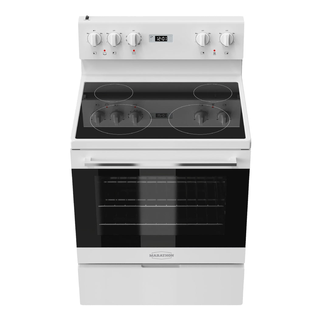 Cuisinière électrique 30 po, 4,8 pi³ Blanc avec nettoyage à la vapeur