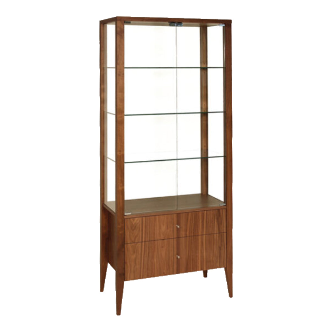 Buffet-vaisselier en bois noyer naturel et en verre - Alex