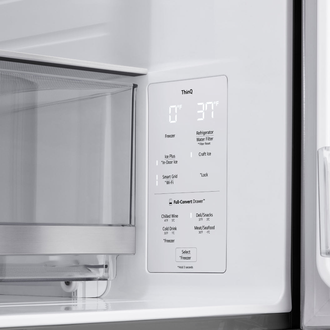 Réfrigérateur porte française 36 po, 29 pi³ 4 portes Inox avec distributeur d'eau/glacons, Mini Craft Ice et Wi-Fi
