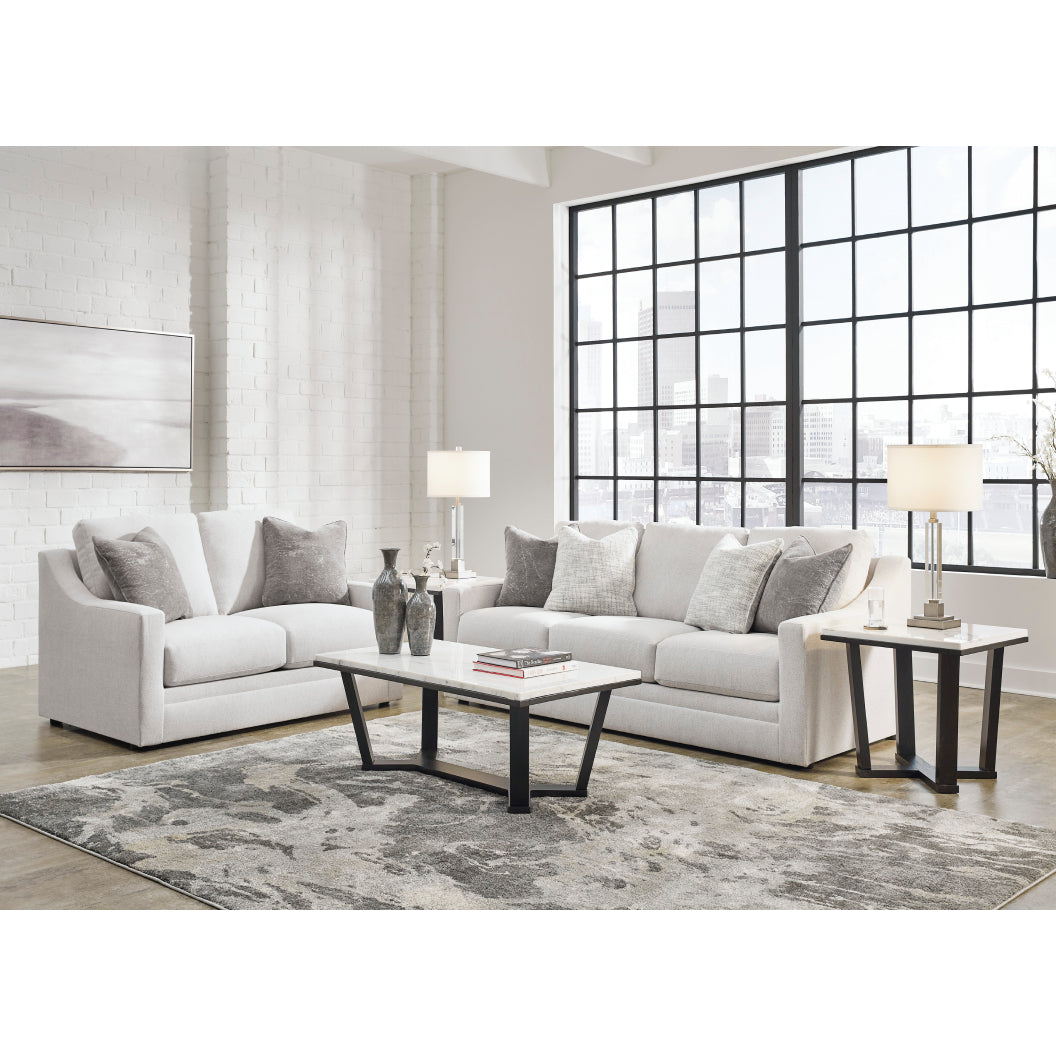 Causeuse en tissu texturé blanc avec coussins - Maitelynn