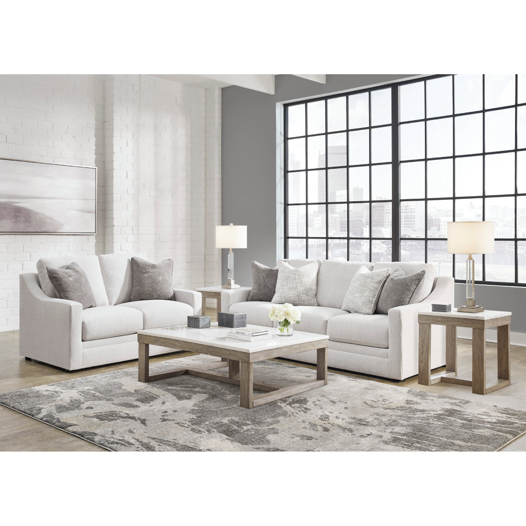 Sofa en tissu texturé blanc avec coussins - Maitelynn