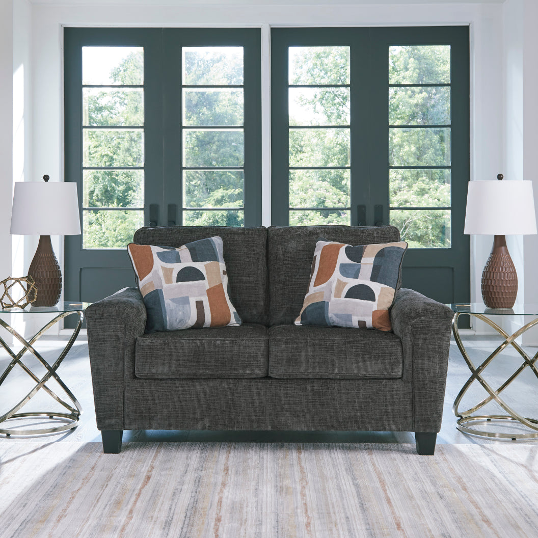Causeuse en tissu noir avec coussins - Erinslane