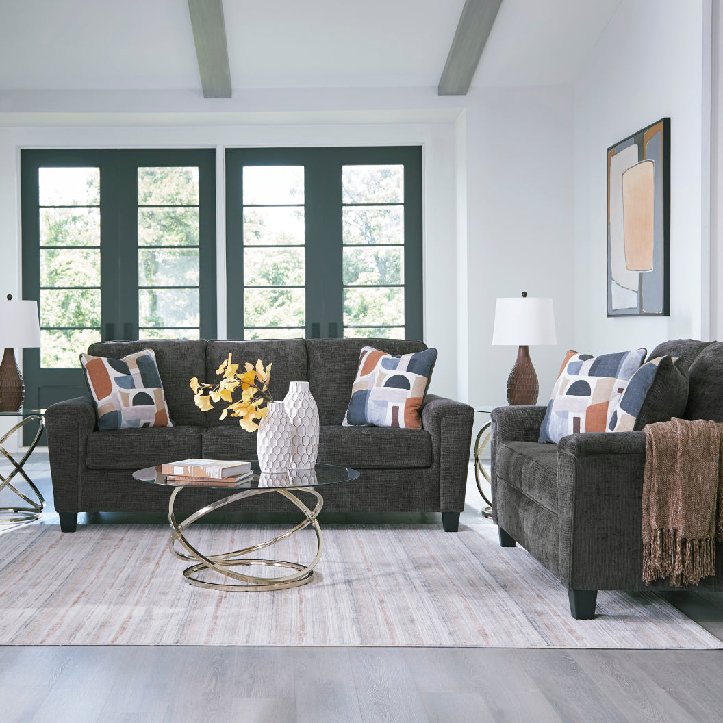Causeuse en tissu noir avec coussins - Erinslane