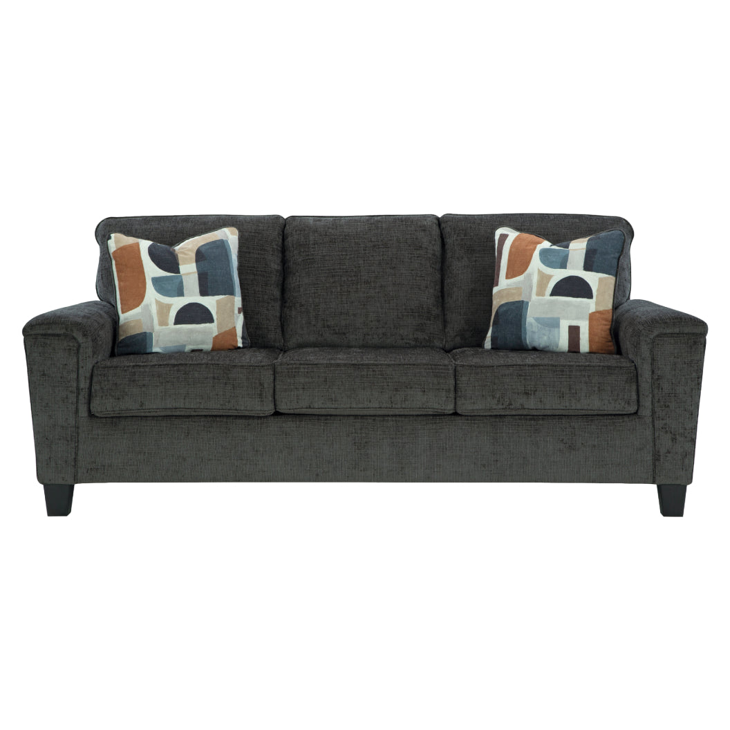 Sofa en tissu noir avec coussins - Erinslane