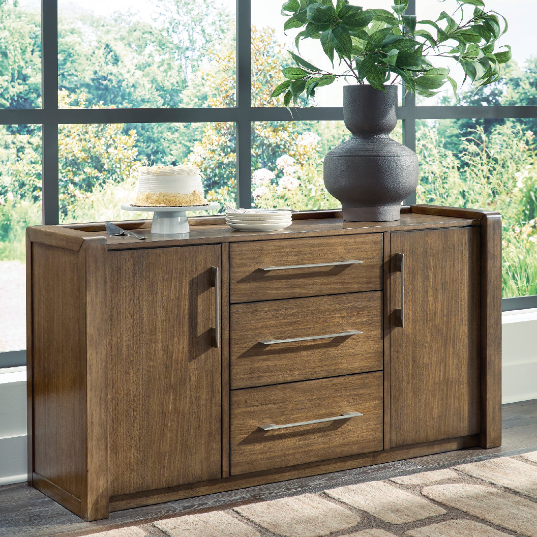 Buffet en bois/placage d'eucalyptus brun avec 2 portes et 3 tiroirs - Baskinger
