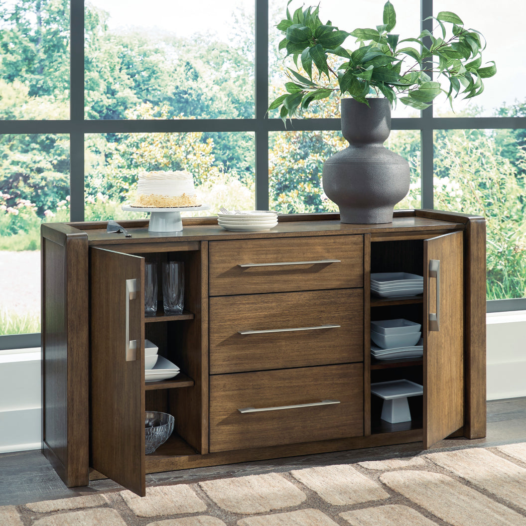 Buffet en bois/placage d'eucalyptus brun avec 2 portes et 3 tiroirs - Baskinger