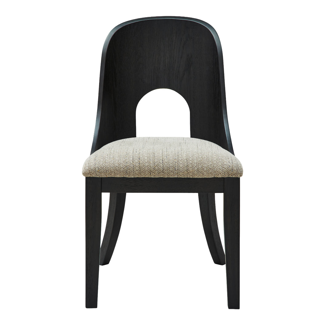 Ensemble de 2 chaises de salle à manger en bois noir avec assise rembourrée en tissu gris - Rowanbeck