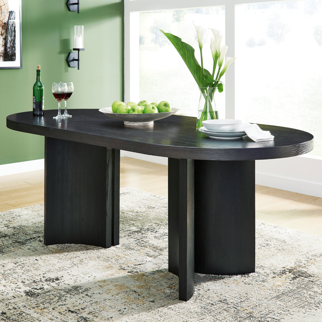 Table de salle à manger ovale en bois/placage de chêne noir - Rowanbeck
