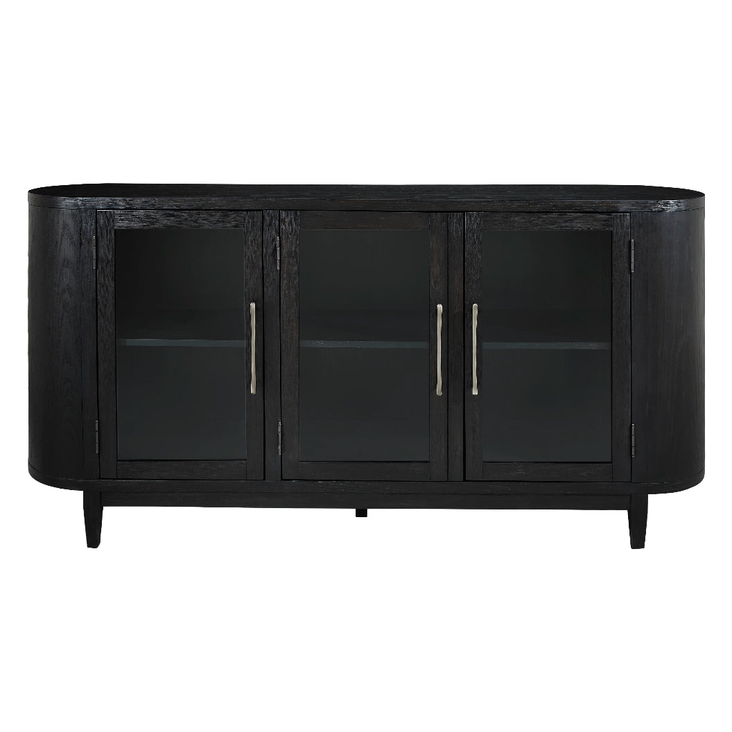 Buffet en bois/placage de chêne noir avec 3 portes vitrées - Rowanbeck