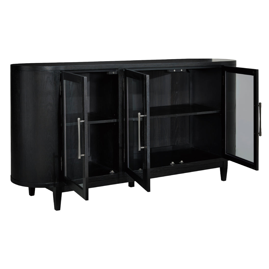Buffet en bois/placage de chêne noir avec 3 portes vitrées - Rowanbeck