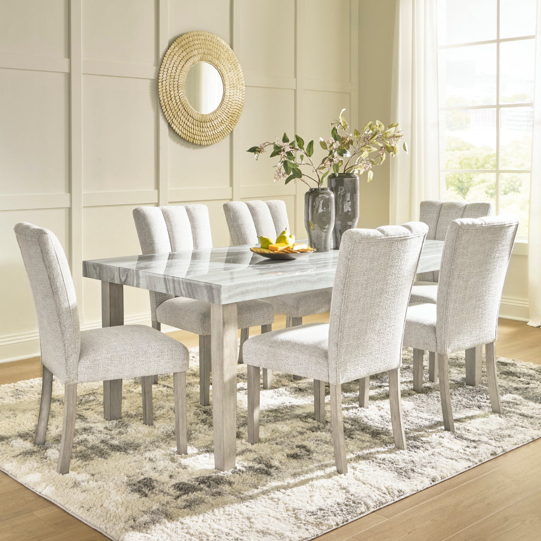 Table de salle à manger rectangulaire en faux marbre gris pâle - Larawyn