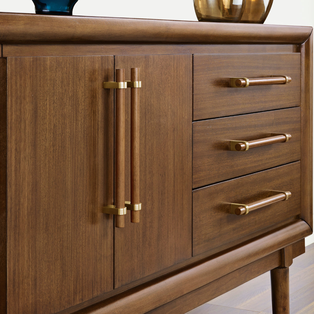 Buffet en bois/placage de manguier brun avec 2 portes et 3 tiroirs - Lyncott