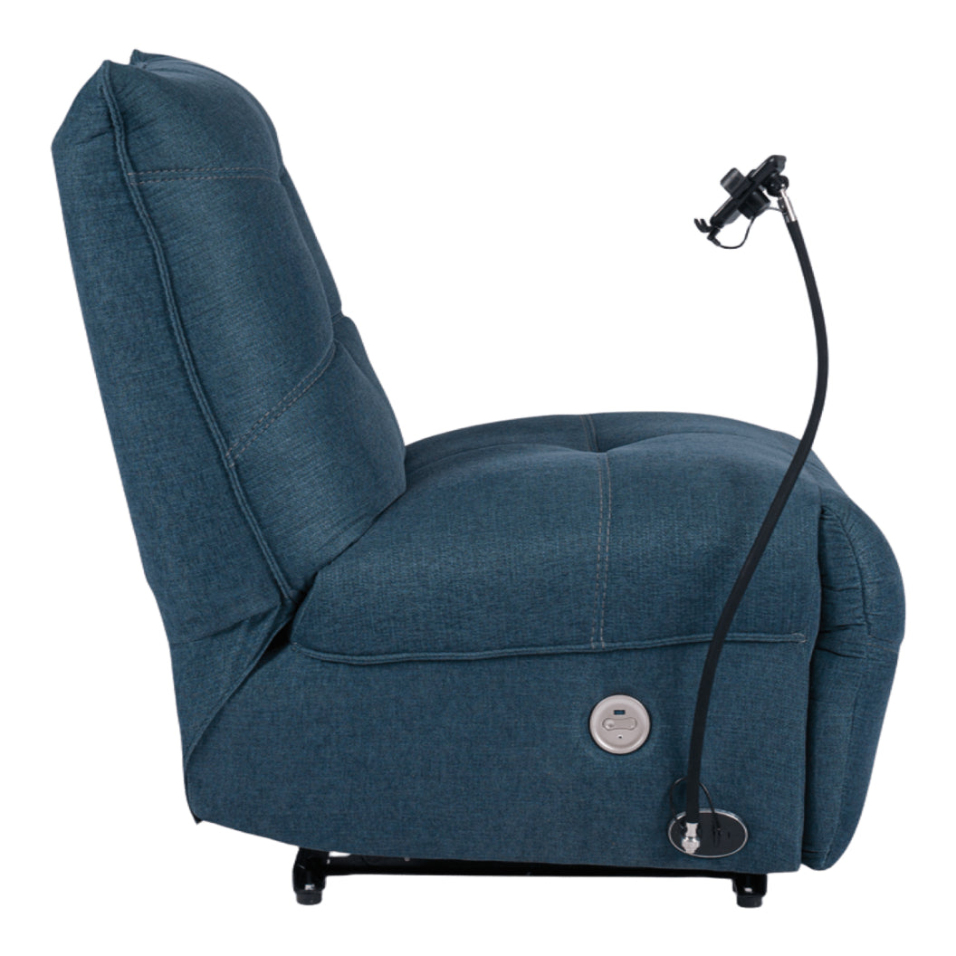 Fauteuil motorisé en tissu avec support flexible pour téléphone et chargeur sans fil - Burlyton