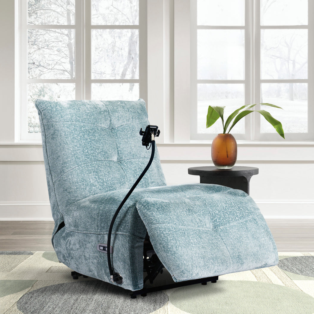 Fauteuil motorisé en tissu avec support flexible pour téléphone et chargeur sans fil - Burlyton