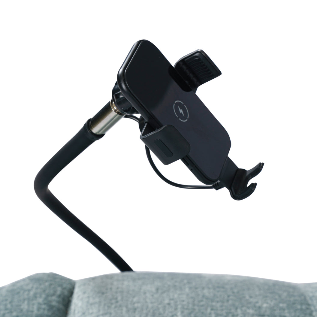 Fauteuil motorisé en tissu avec support flexible pour téléphone et chargeur sans fil - Burlyton