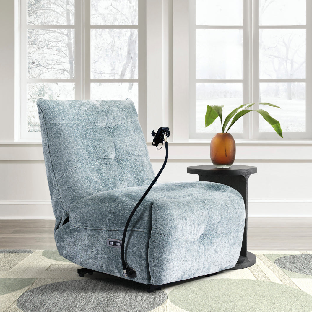 Fauteuil motorisé en tissu avec support flexible pour téléphone et chargeur sans fil - Burlyton
