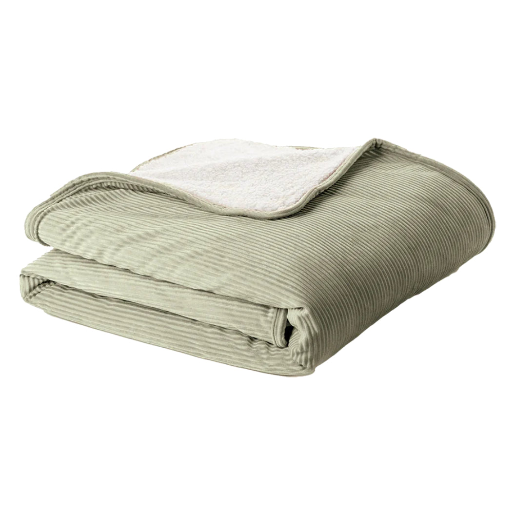 Jeté 50 x 60 po en velours côtelé vert sauge - Corduroy