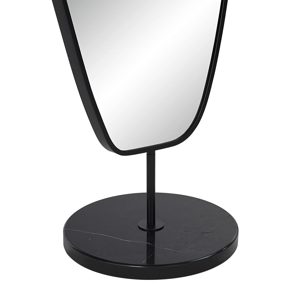 Miroir sur pied avec un cadre en fer et en marbre noir 71,5 po - Arlon
