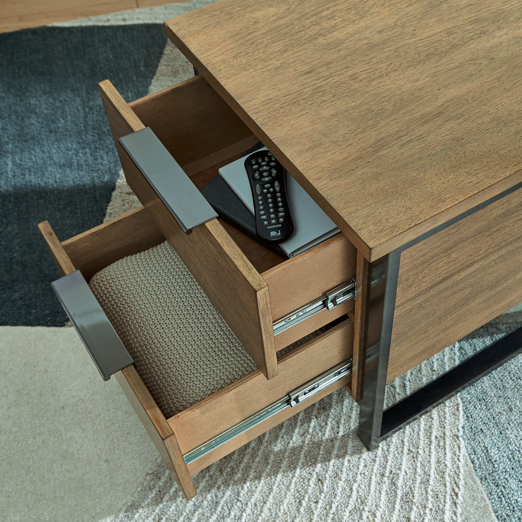 Table de bout en placage/MDF brun clair avec 2 tiroirs - Montia