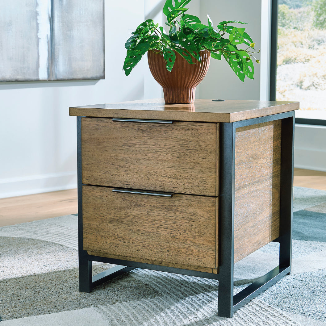 Table de bout en placage/MDF brun clair avec 2 tiroirs - Montia