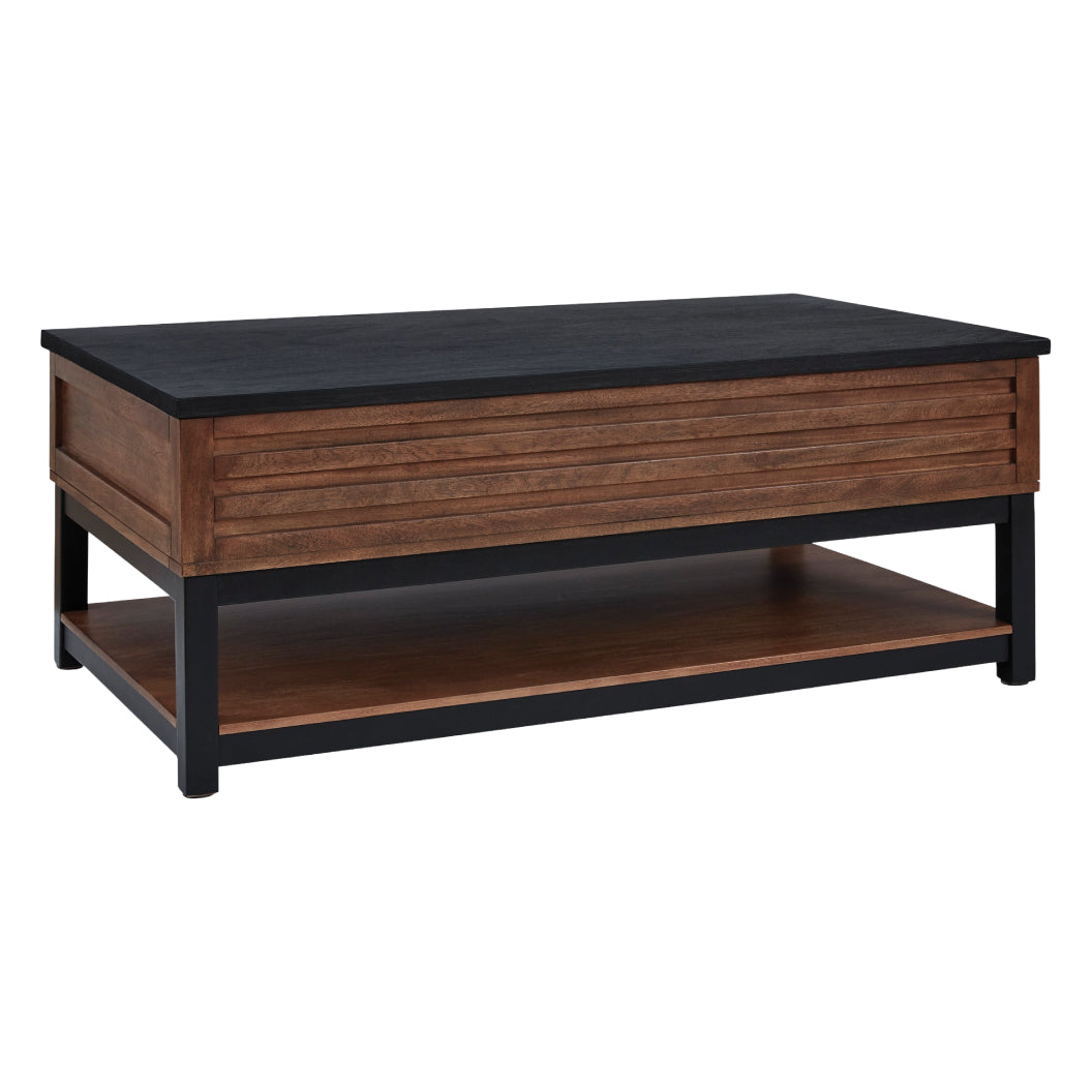 Table basse en bois/MDF bicolore avec plateau relevable - Kallari