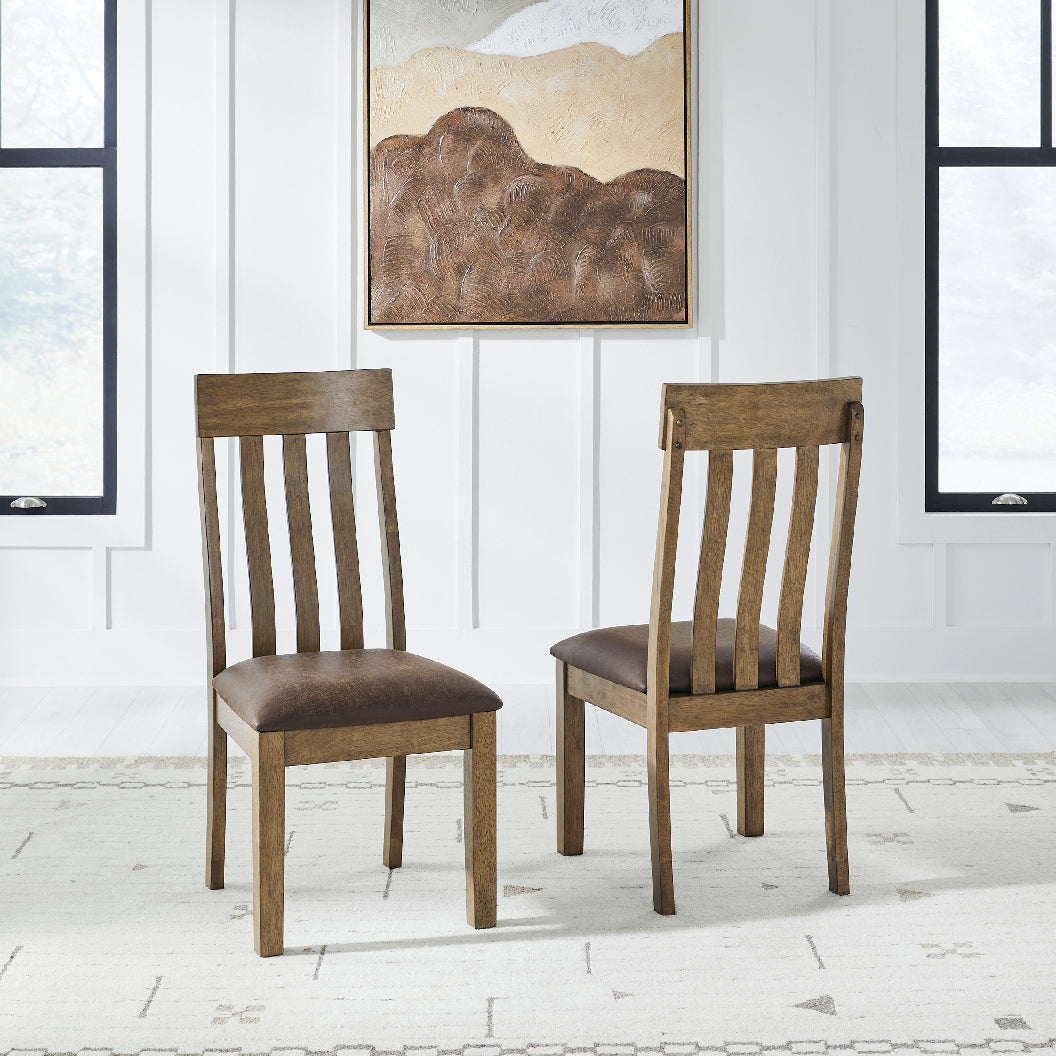 Ensemble de 2 chaises de salle à manger en bois avec assise rembourrée aspect cuir brun - Urbinforte