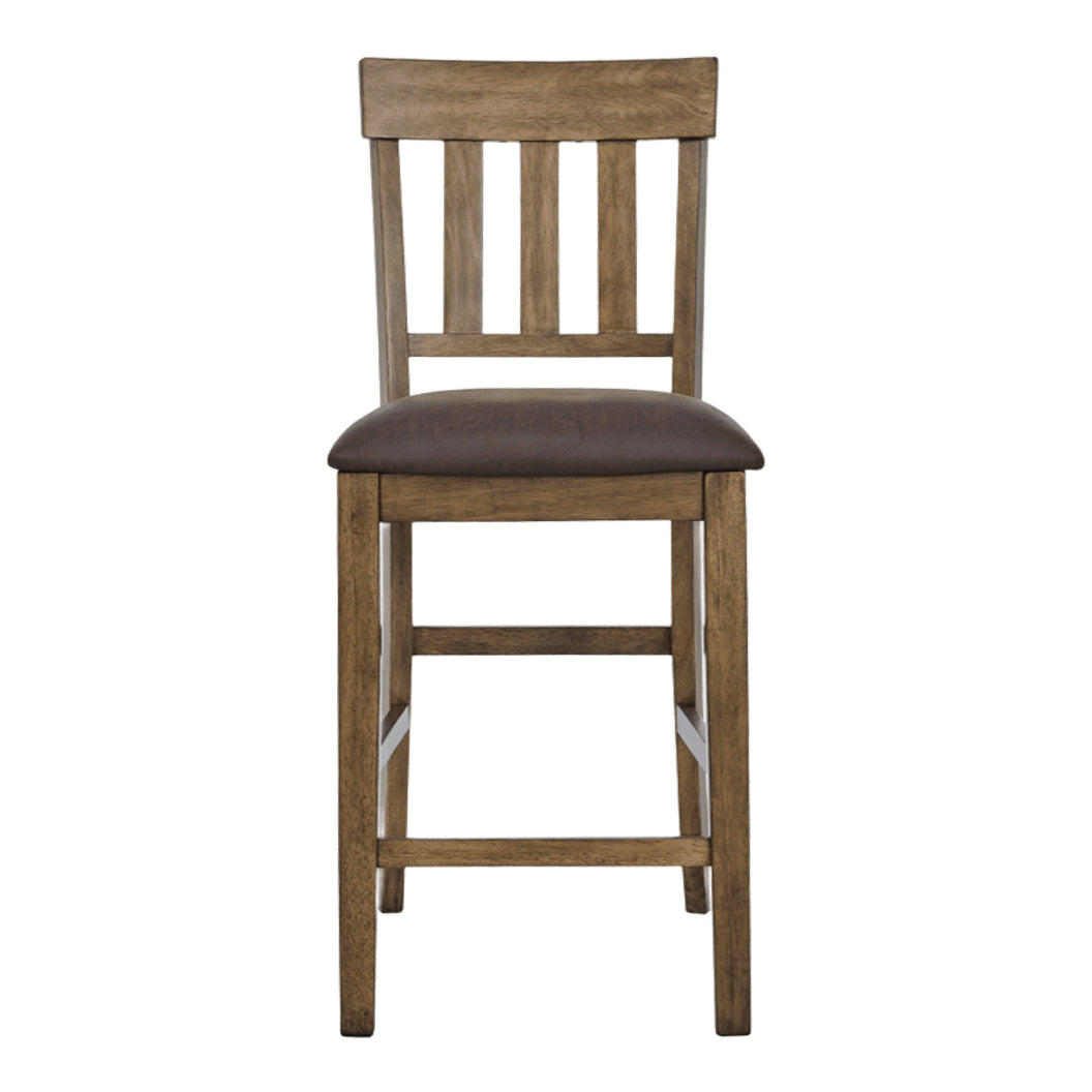 Ensemble de 2 tabourets de bar en bois avec assise rembourrée aspect cuir brun - Urbinforte