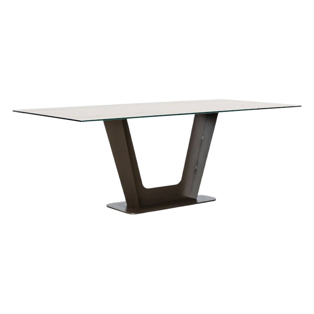Table de salle à manger rectangulaire en porcelaine italienne crème et métal bronze - Amélia