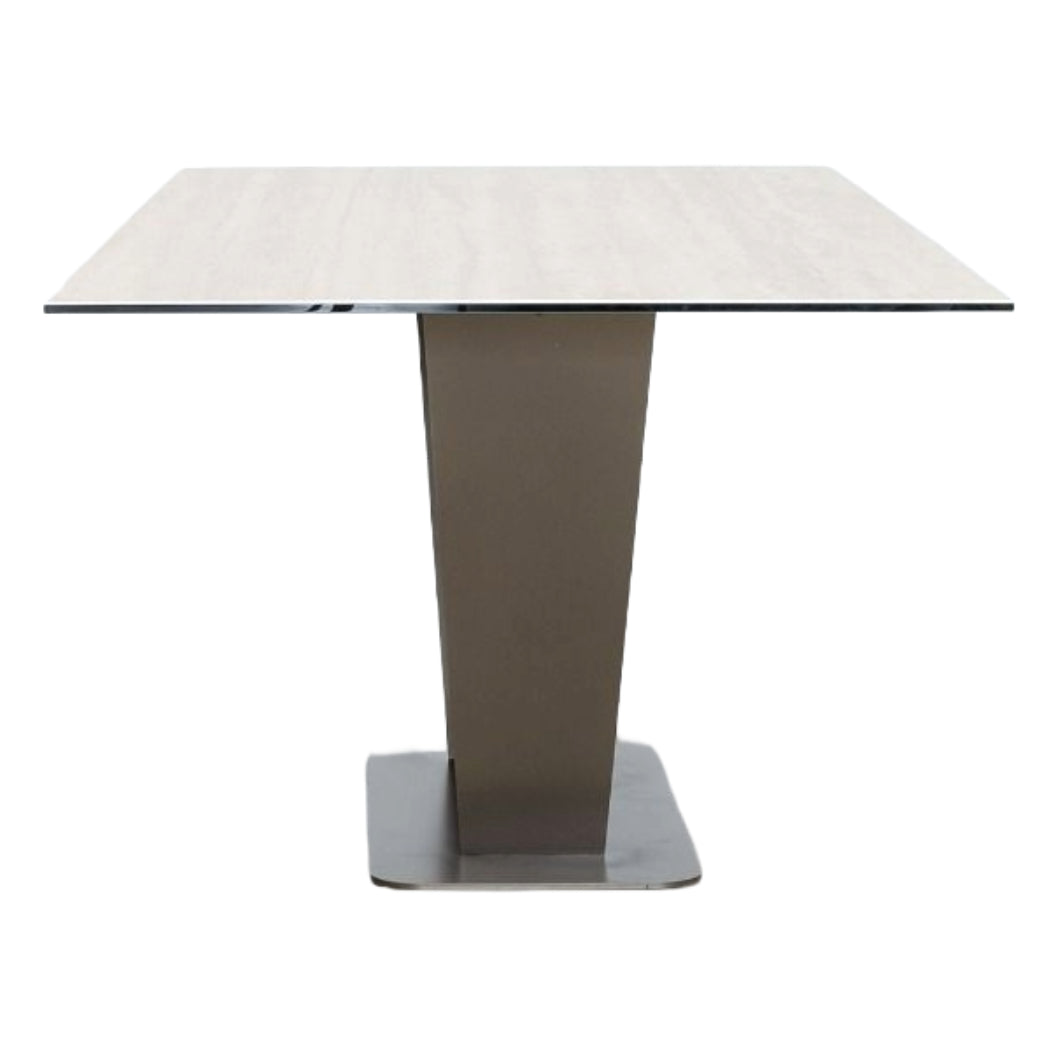 Table de salle à manger rectangulaire en porcelaine italienne crème et métal bronze - Amélia