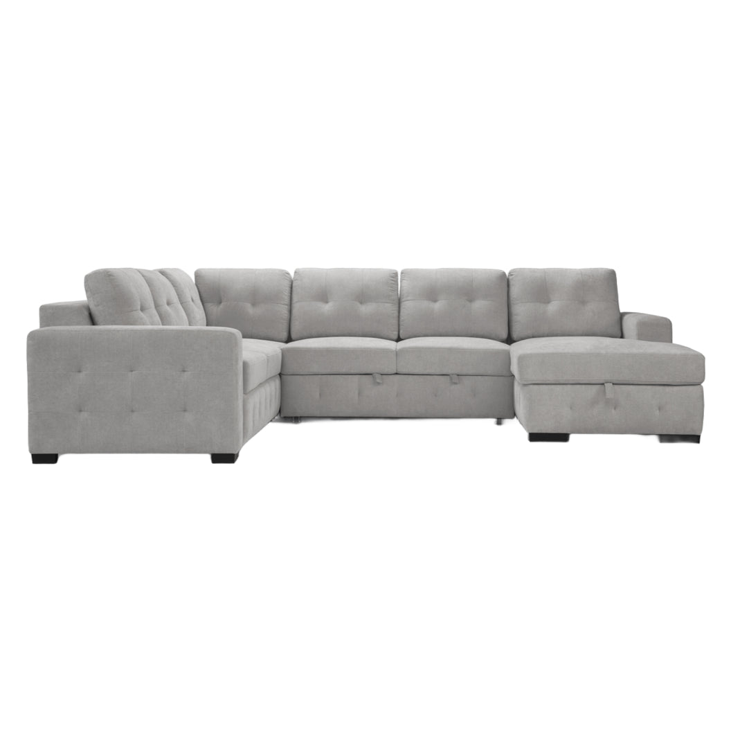 Sectionnel-lit en tissu gris avec rangement - Bobby