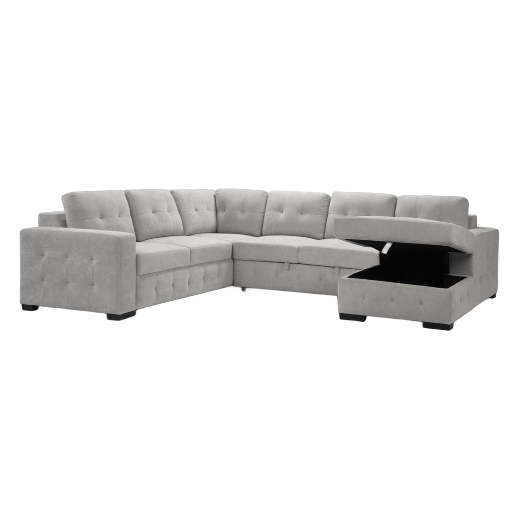 Sectionnel-lit en tissu gris avec rangement - Bobby