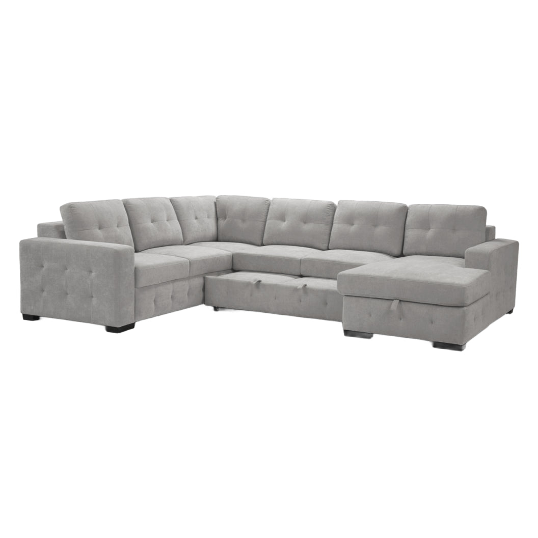 Sectionnel-lit en tissu gris avec rangement - Bobby