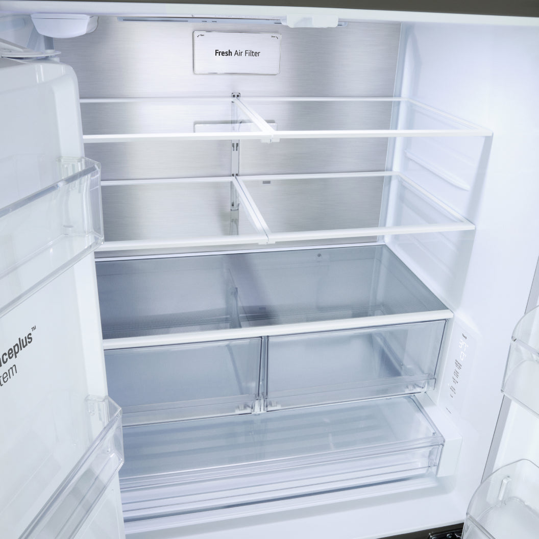 Réfrigérateur porte française à profondeur comptoir 36 po, 24 pi³ 3 portes Inox avec Wi-Fi et distributeur d'eau/glaçons