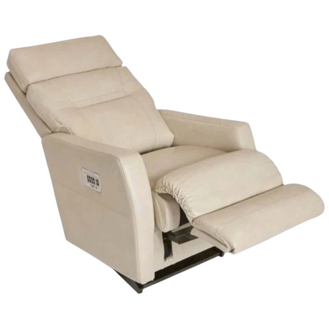 Fauteuil berçant et inclinable motorisé en cuir beige avec soutien lombaire et port USB intégré - Lennon