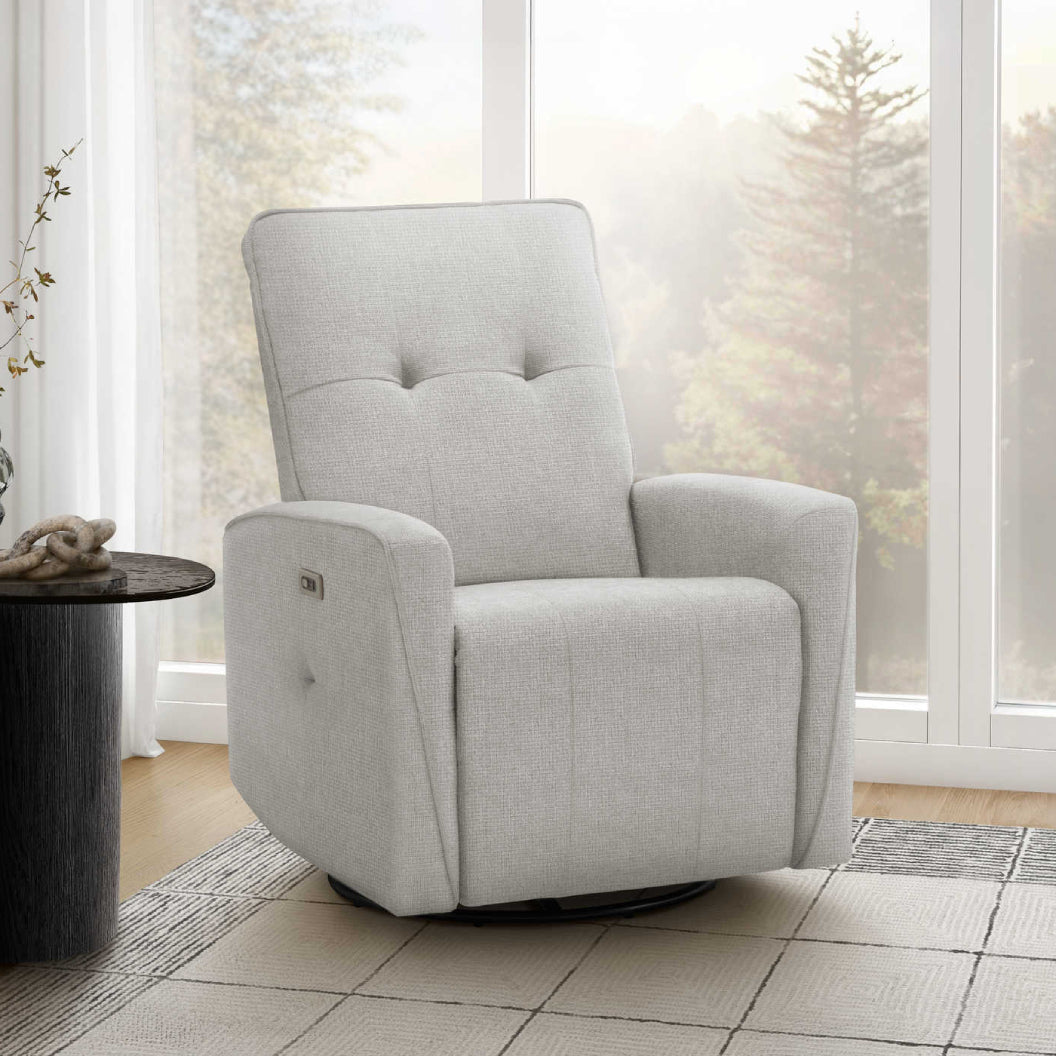 Fauteuil berçant, pivotant et motorisé en tissu avec port USB intégré