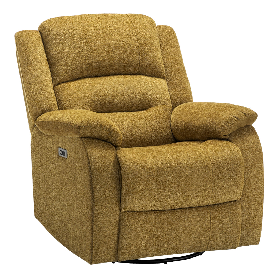 Fauteuil berçant, pivotant et motorisé en tissu avec port USB intégré