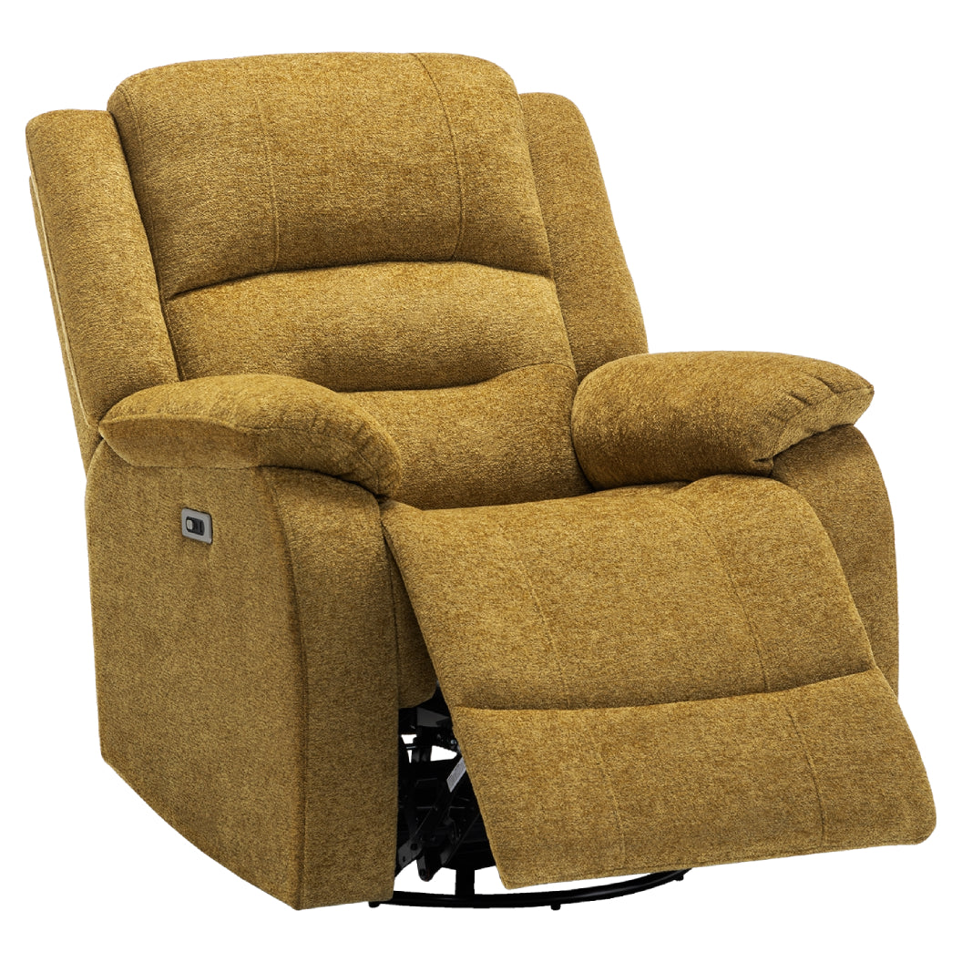 Fauteuil berçant, pivotant et motorisé en tissu avec port USB intégré