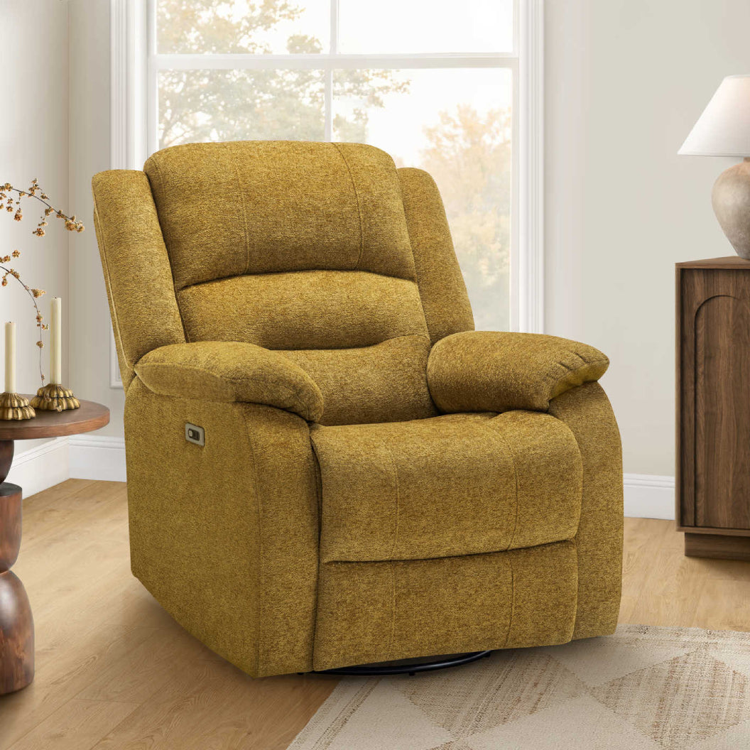 Fauteuil berçant, pivotant et motorisé en tissu avec port USB intégré