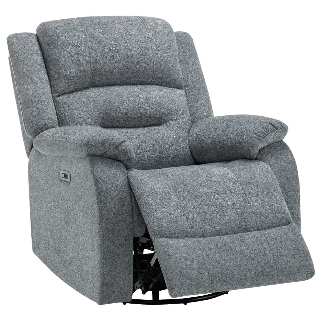Fauteuil berçant, pivotant et motorisé en tissu avec port USB intégré