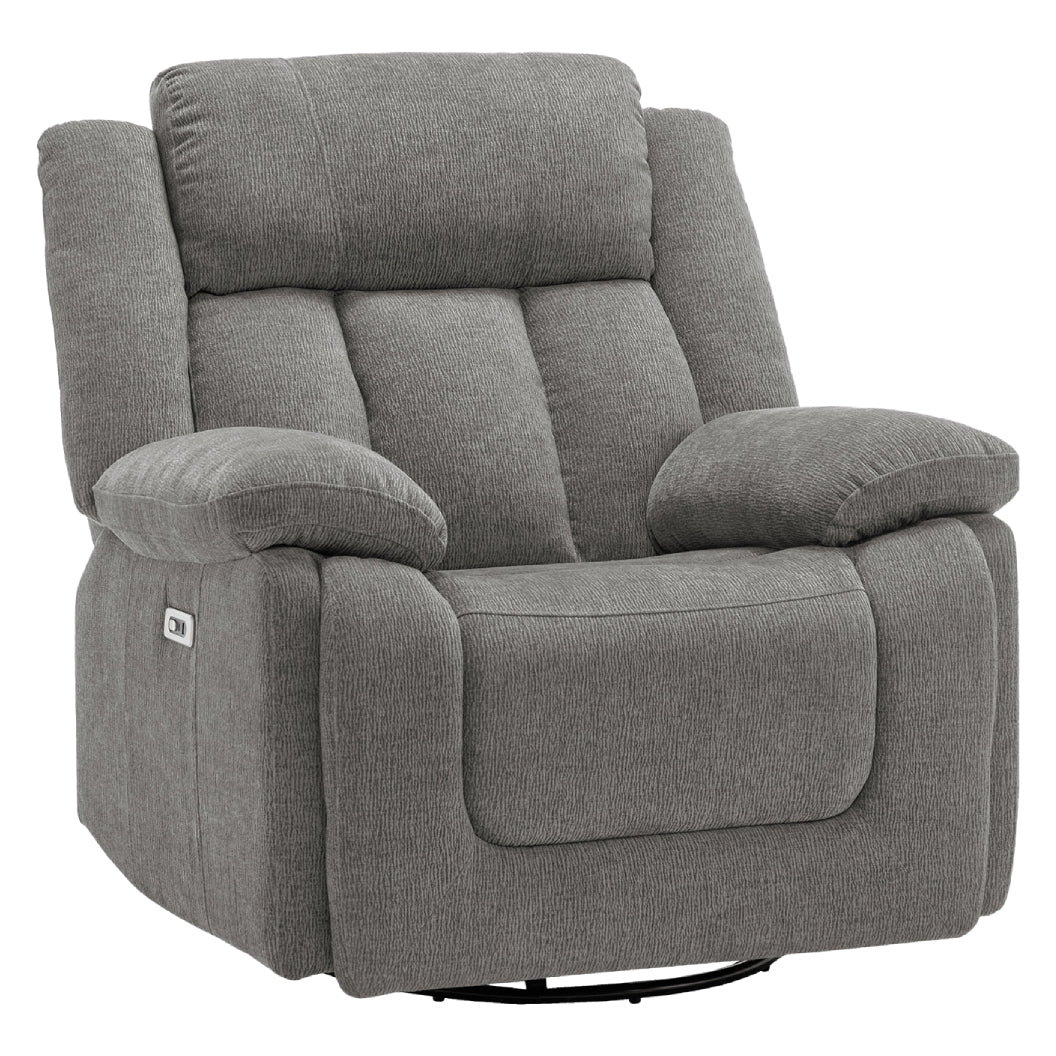 Fauteuil berçant, pivotant et motorisé en tissu avec port USB intégré