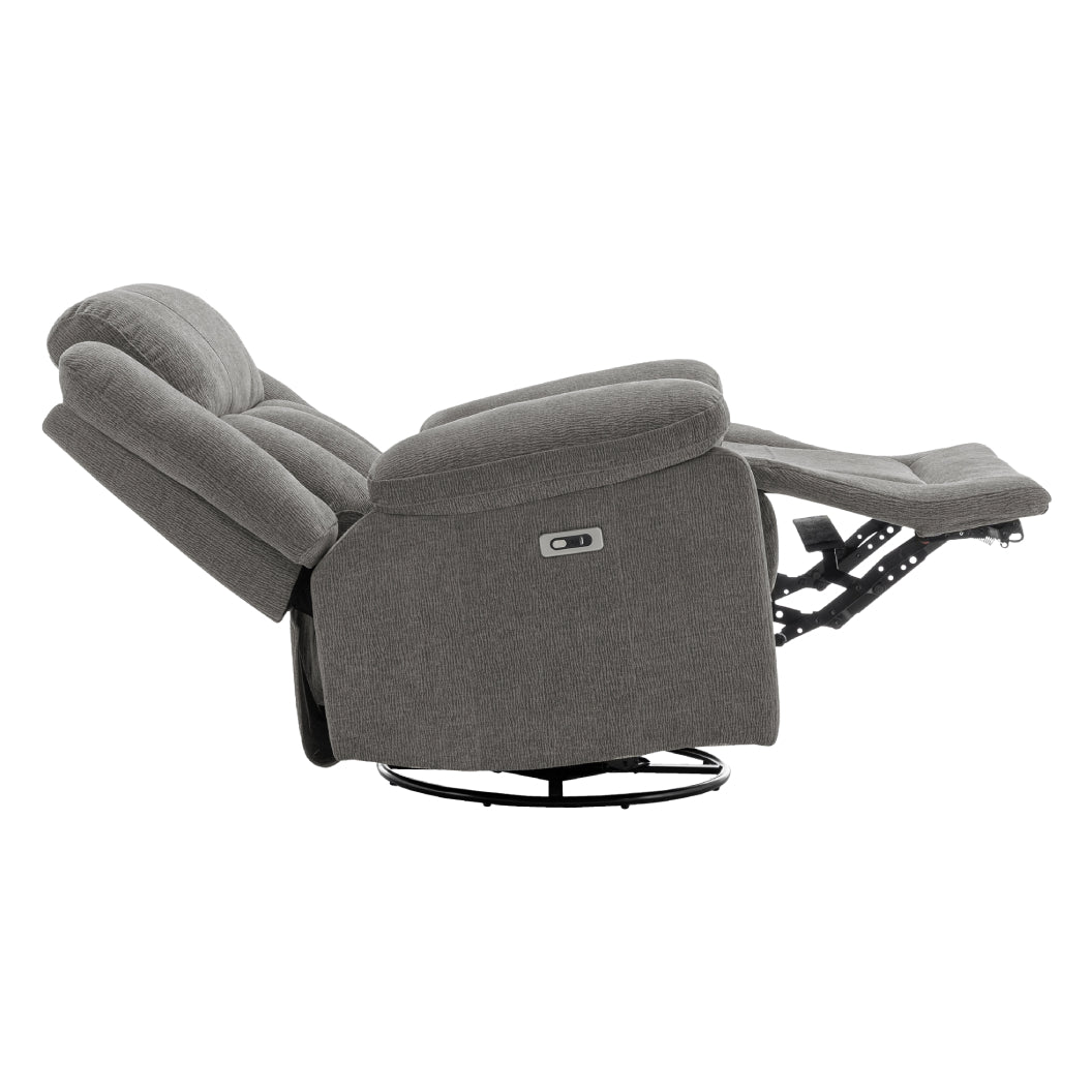 Fauteuil berçant, pivotant et motorisé en tissu avec port USB intégré