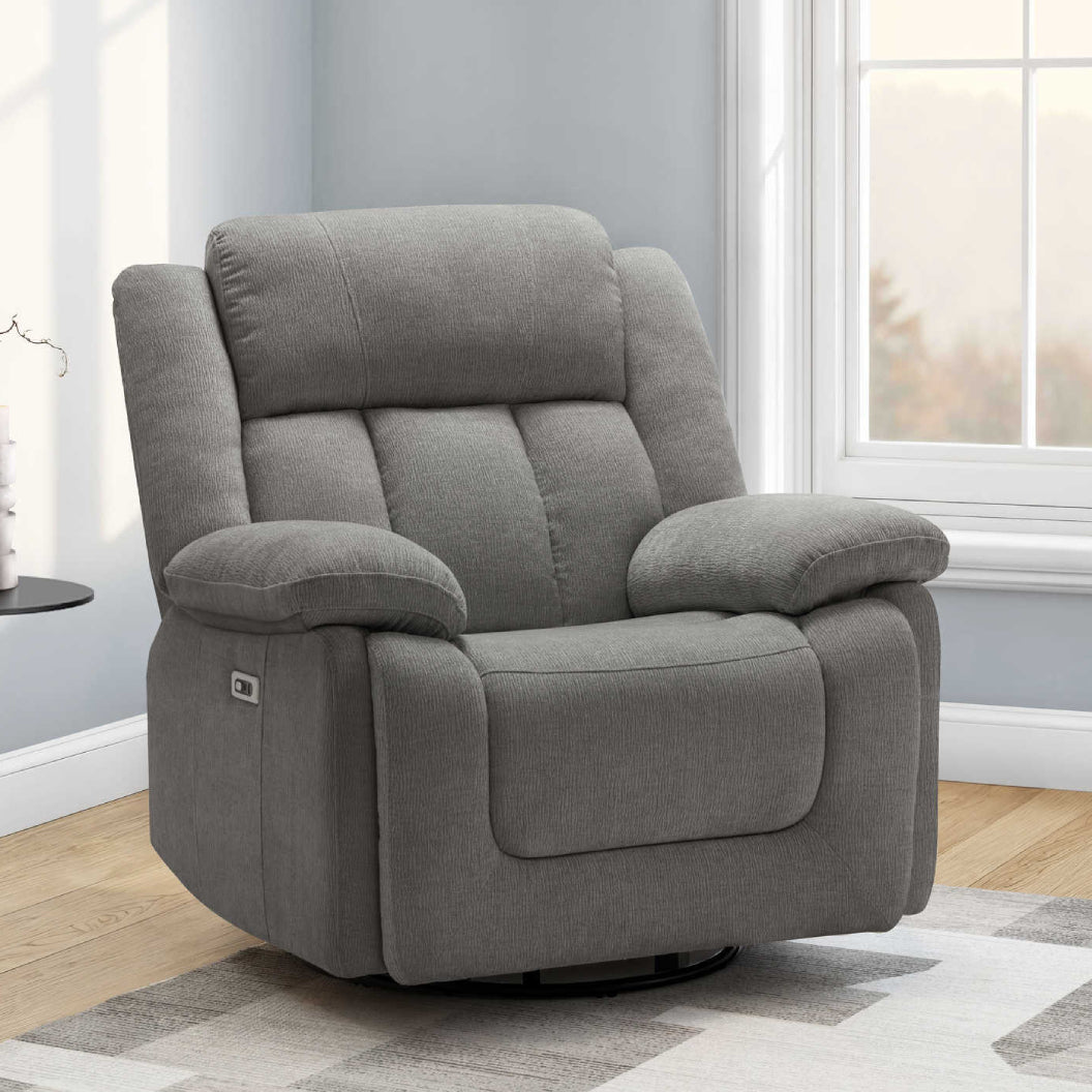 Fauteuil berçant, pivotant et motorisé en tissu avec port USB intégré