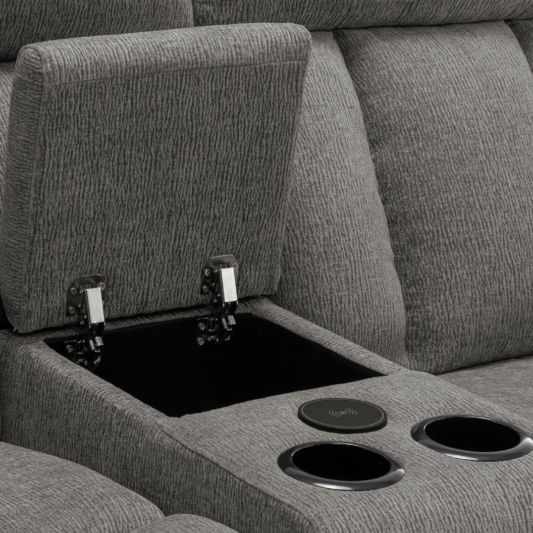 Causeuse motorisée en tissu avec console et ports USB intégrés
