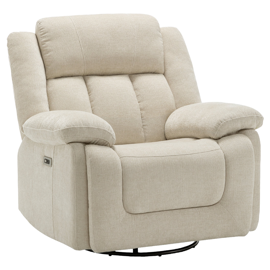 Fauteuil berçant, pivotant et motorisé en tissu avec port USB intégré