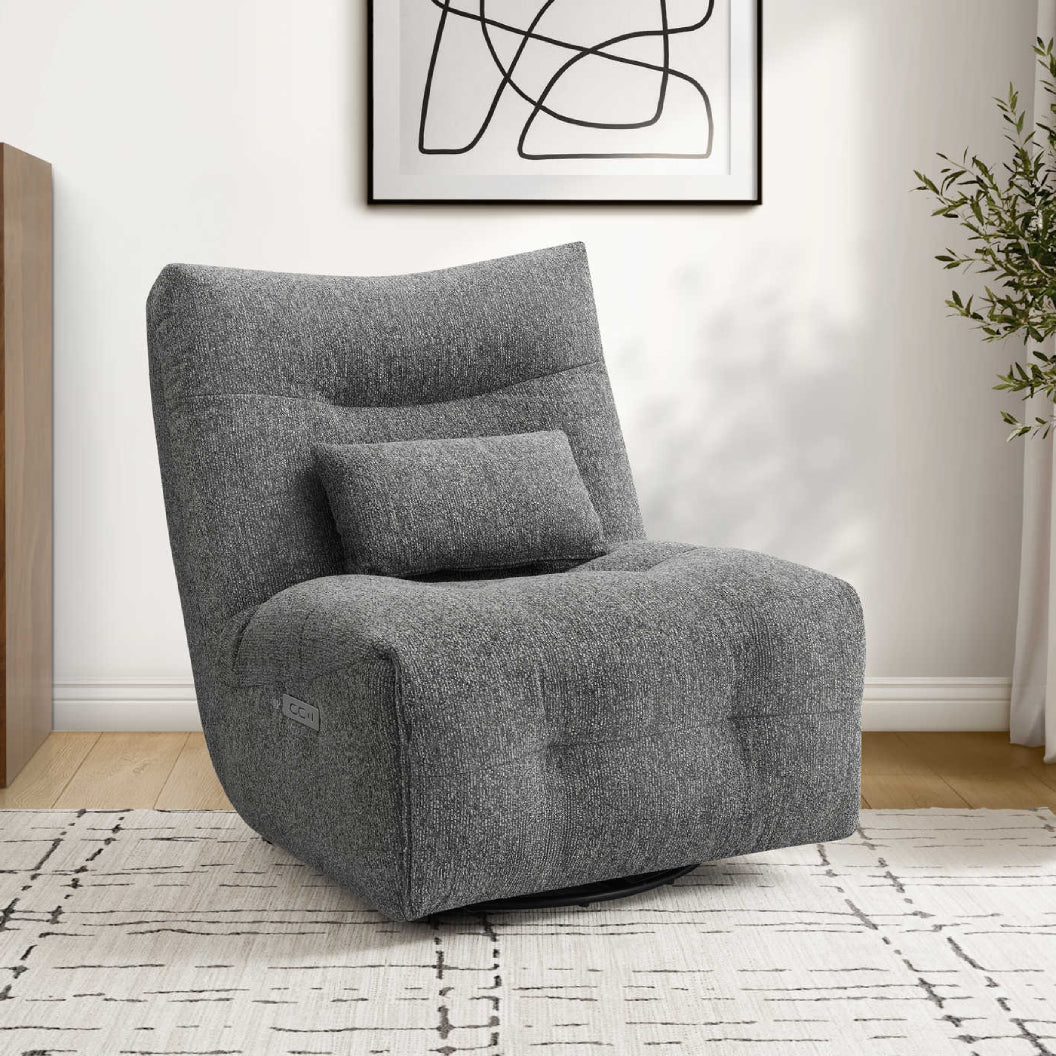 Fauteuil berçant, pivotant et motorisé en tissu avec massage chauffant et port USB intégré