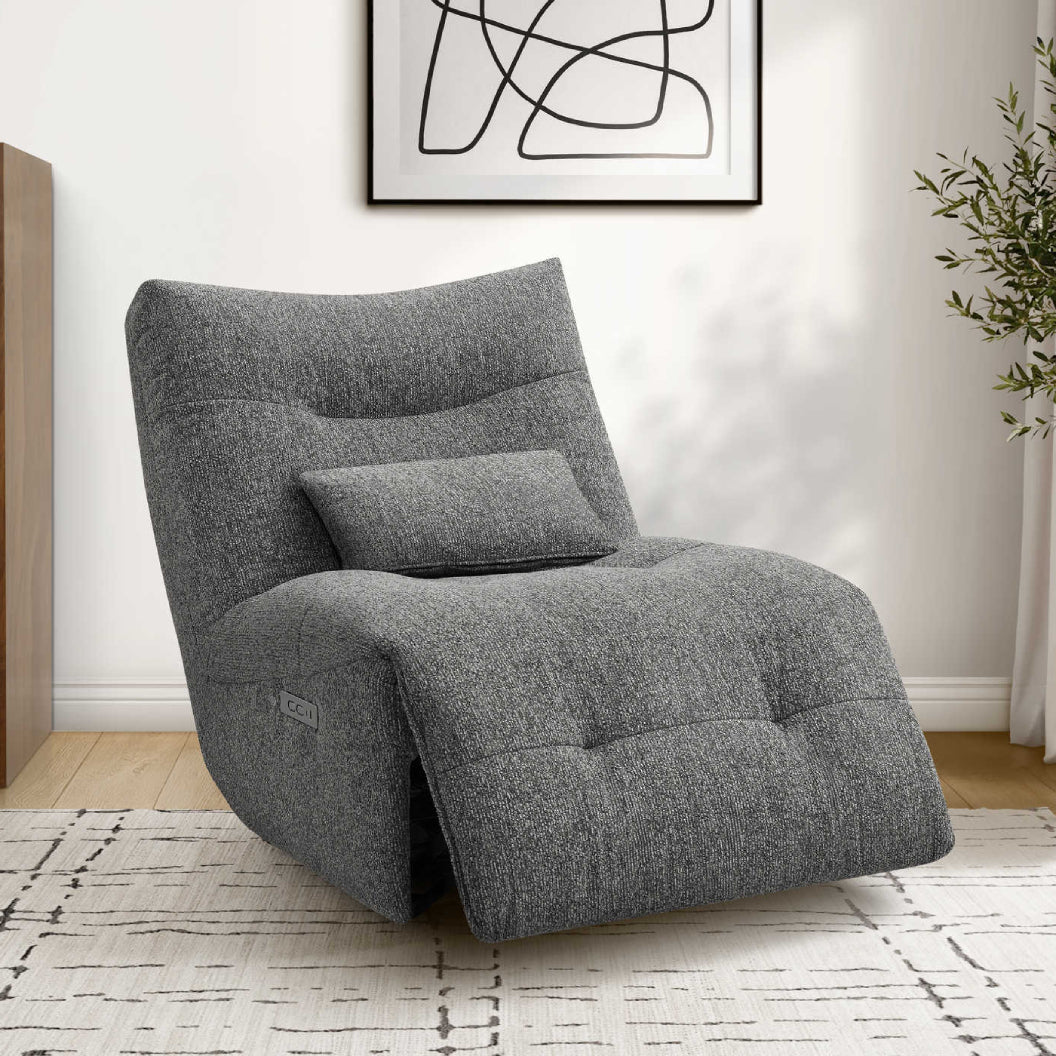Fauteuil berçant, pivotant et motorisé en tissu avec massage chauffant et port USB intégré