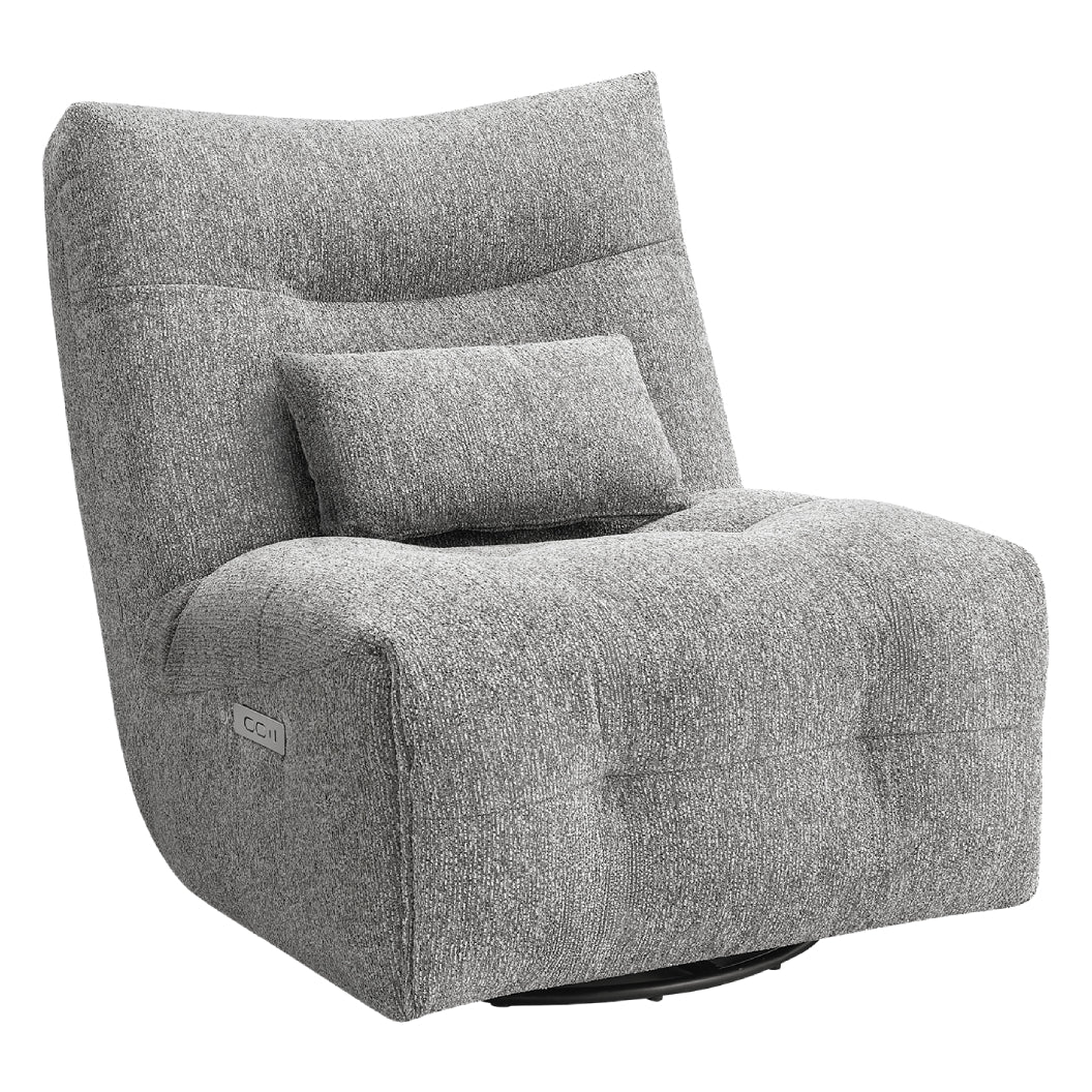 Fauteuil berçant, pivotant et motorisé en tissu avec massage chauffant et port USB intégré