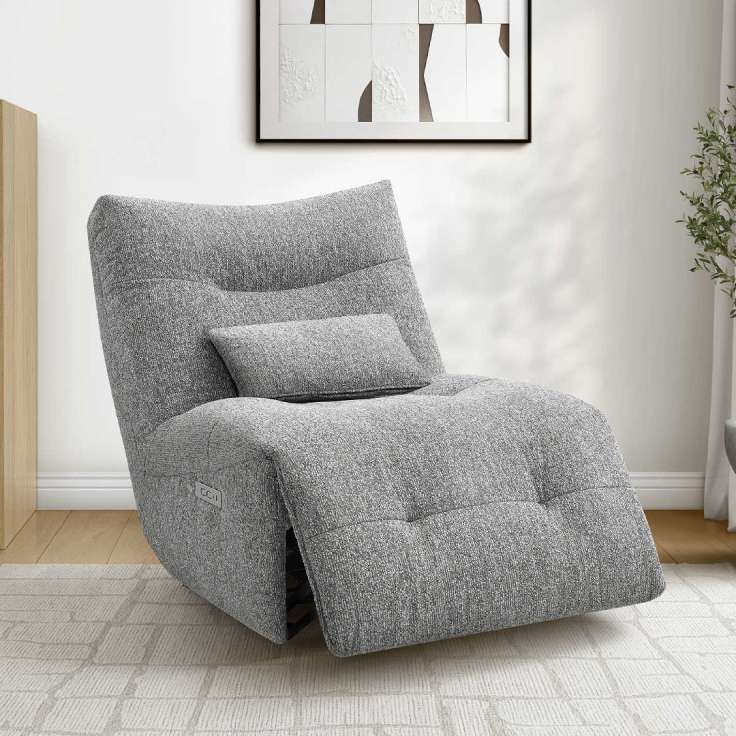 Fauteuil berçant, pivotant et motorisé en tissu avec massage chauffant et port USB intégré